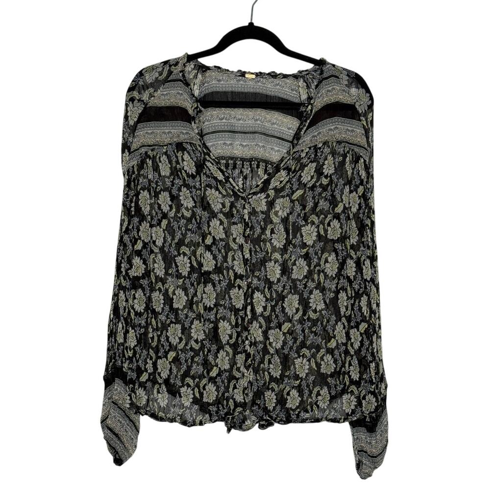 Free People Boho Floral Sheer Blouse Flowy Peasant Top Festival Cottagecore S